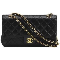 1990s Chanel Black Quilted Lambskin Vintage Medium Classic Double Flap Bag