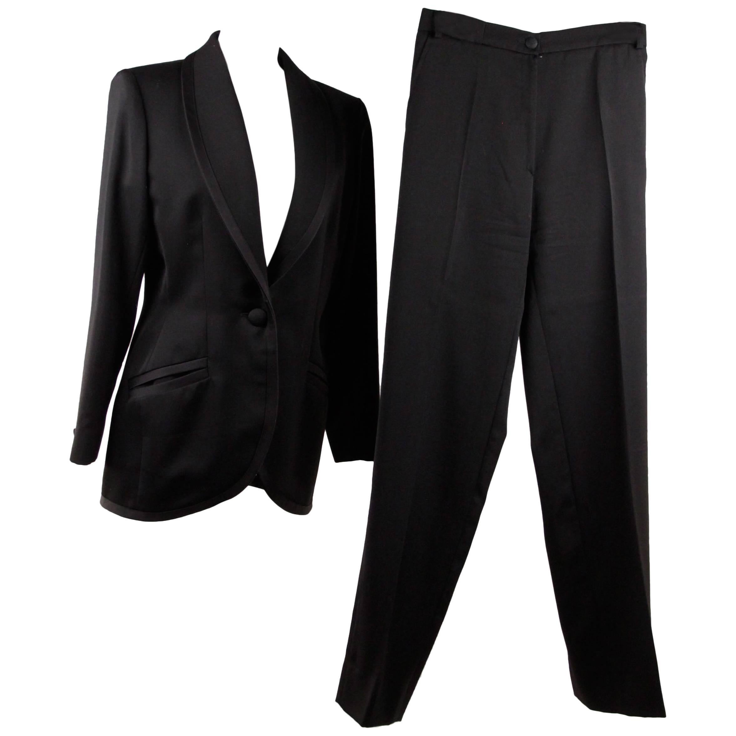 YVES SAINT LAURENT VARIATION Black TUXEDO SUIT Blazer Jacket & Trousers Pants AY
