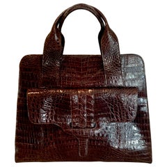 Vintage Nancy Gonzalez Oversized Chocolate Brown Alligator Handbag Tote CITES Documents