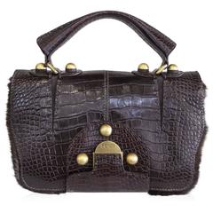 Fendi Rare Secret Code 8BN199 Brown Alligator & Mink Satchel Handbag Purse