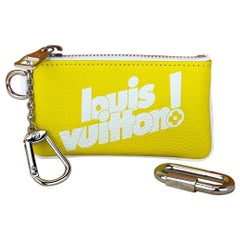 Used LOUIS VUITTON Pochette Cle Yellow Leather Key Chain Wallet Bag Charm Tiny Clutch