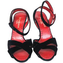Used YSL Velvet Ankle Strap with Patent Wedge 39 1/2
