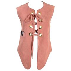 Vintage 1960s Samuel Robert Corseted Rose Colored Suede Vest Top