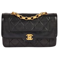 CHANEL Black Quilted Lambskin Vintage Mini Diana Classic Single Flap Bag