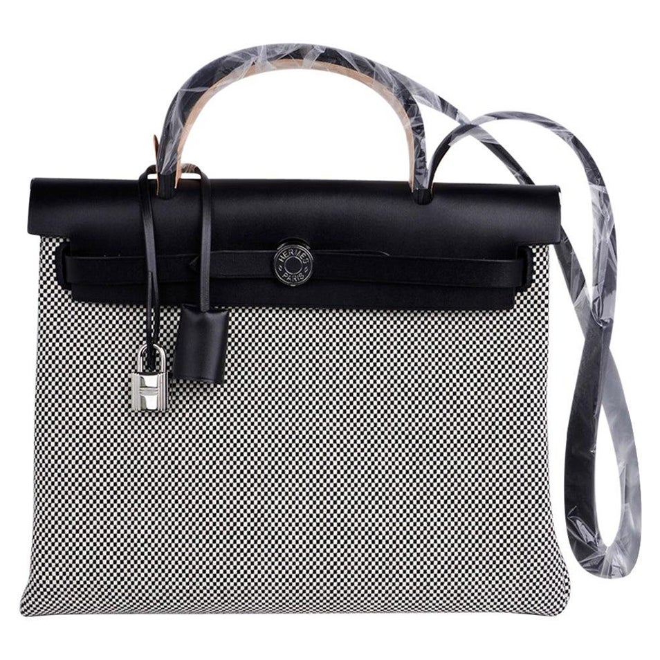 Hermes Herbag Zip H Toile 31 / Black Vache Hunter Leather New w/ at ...