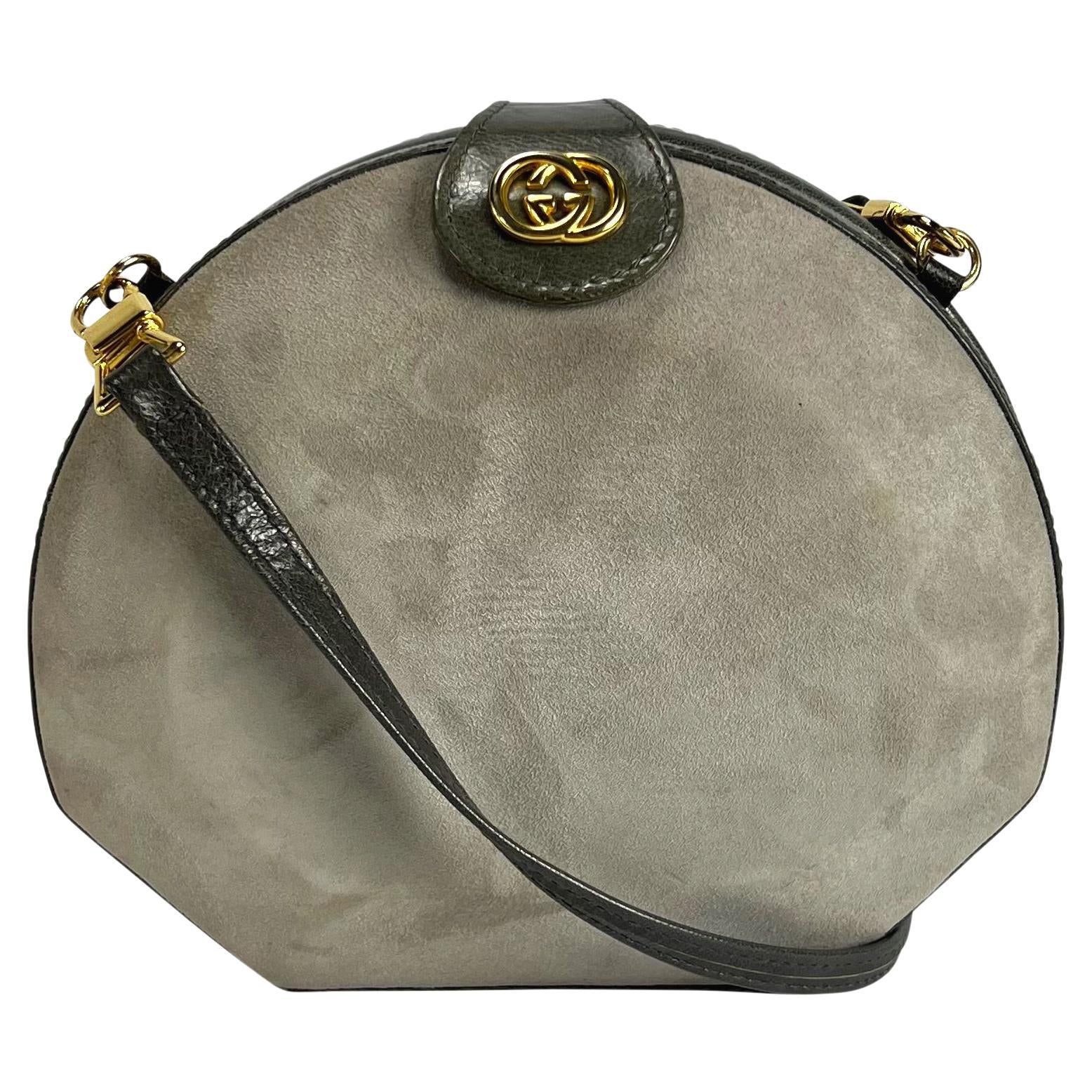 1980er Gucci Umwandelbarer Cross Crossbody aus grauem Wildleder mit Hartschale