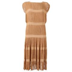 fringed panelled linen flapper dress, c. 1920s