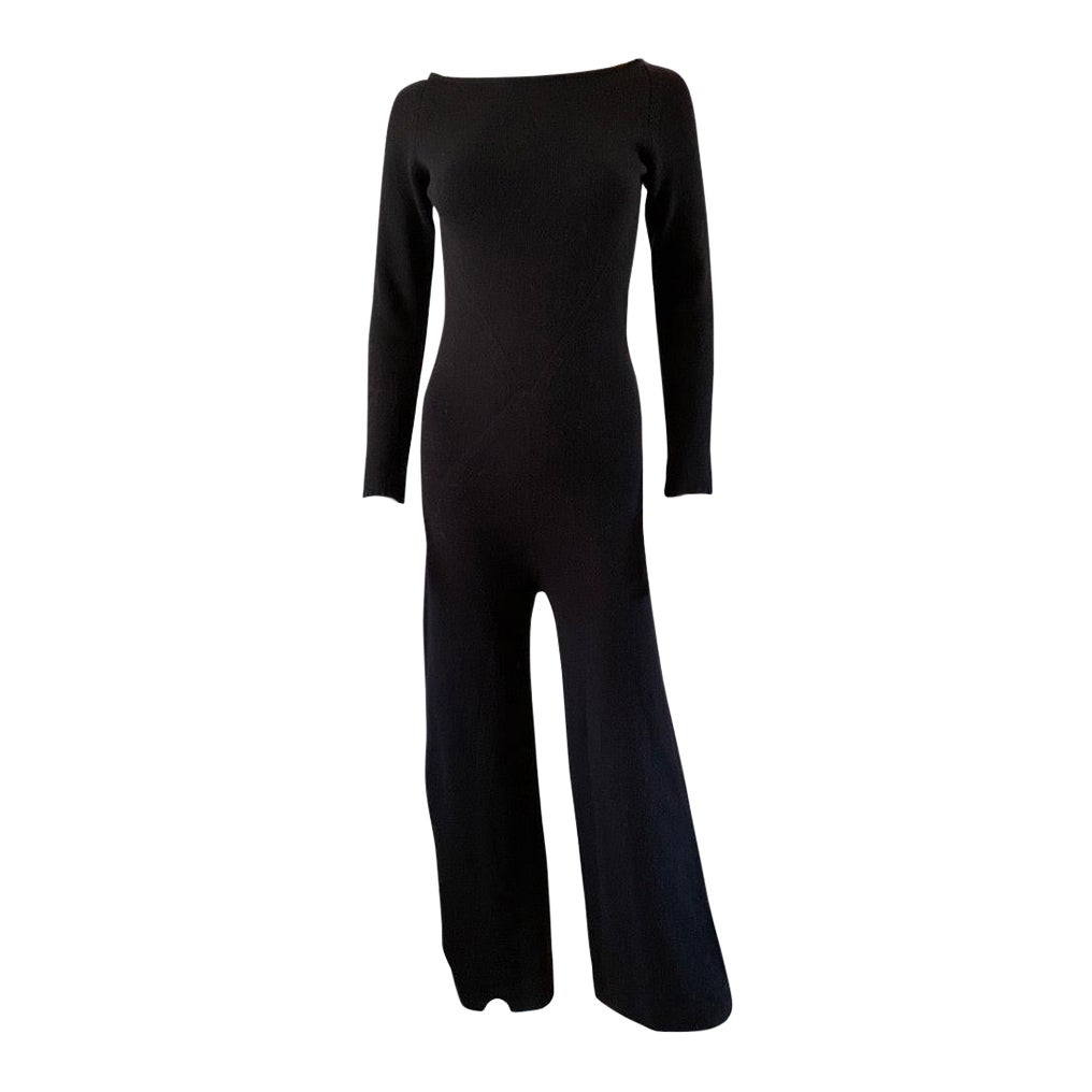 Vintage Rare Valentino Jumpsuit in Black Wool & Cashmere Italy Size M In Good Condition For Sale In Palm Springs, CA