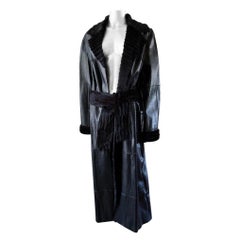 Gianfranco Ferre Vintage Leather Trench Coat Lined in Sheared Fur Size L (NWT)