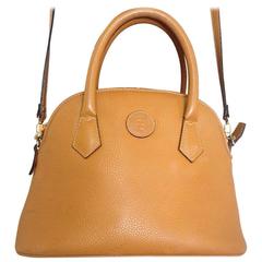 Vintage FENDI tanned brown leather bolide style bag with shoulder strap.