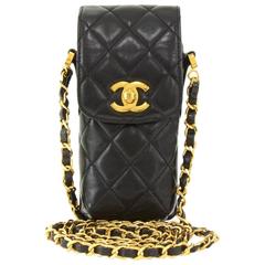 Retro Chanel Black Quilted Lambskin Leather Shoulder Case Bag