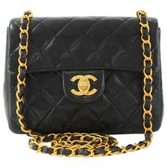 Chanel 7" Flap Black Quilted Leather Shoulder Mini Bag