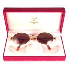 New Vintage Cartier Filao 49 Gold Plated Solid Brown Lens France 1990 Sunglasses
