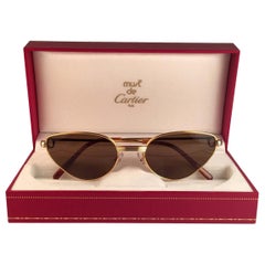 Retro Cartier Rivoli Vendome 56mm Cat Eye Heavy Gold Plated Sunglasses France