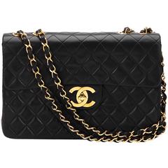 1990s Chanel Black Quilted Lambskin Retro Maxi Jumbo XL Flap Bag