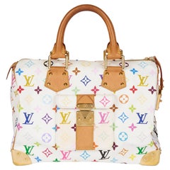 LOUIS VUITTON White Multicolour Monogram Coated Canvas & Vachetta Leather Speedy