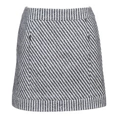 CHANEL Mini Skirt Striped Black White Cotton Blend Tweed Silk Lining Sz 36