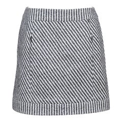 CHANEL Mini Skirt Striped Black White Cotton Blend Tweed Silk Lining Sz 36