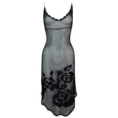 Retro F/W 1997 Dolce & Gabbana Runway Sheer Black Knit Floral Dress