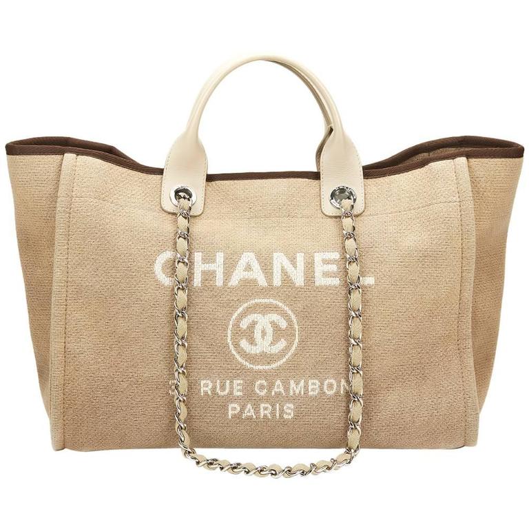 chanel beige canvas bag