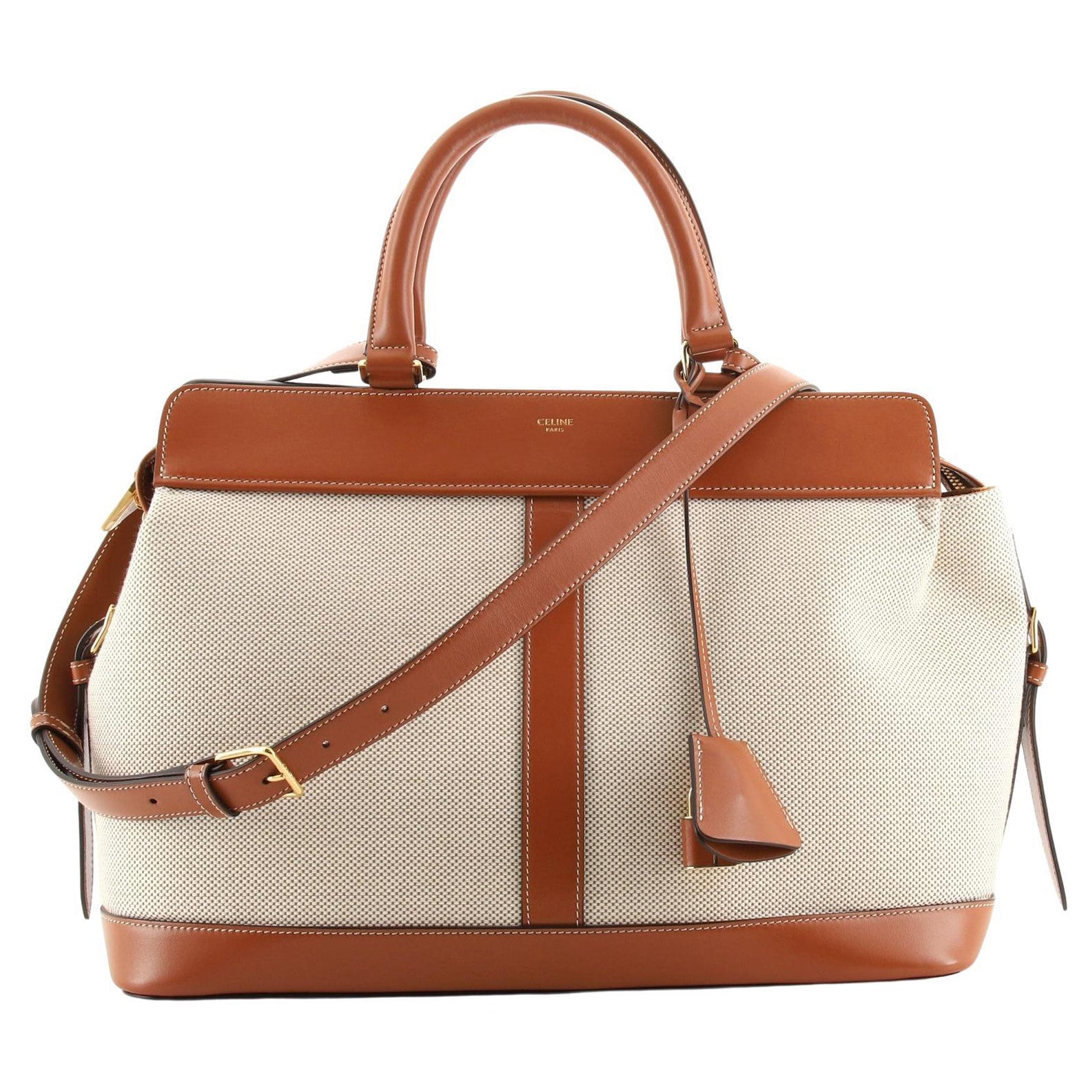 Celine Cabas De France Tote Canvas with Leather Medium at 1stDibs