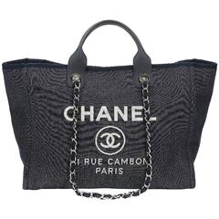 2014 Chanel Navy Canvas Large Deauville Tote
