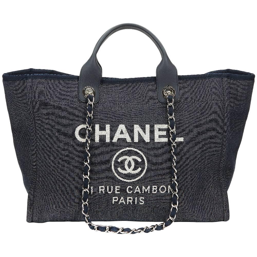 2014 Chanel Navy Canvas Large Deauville Tote at 1stdibs