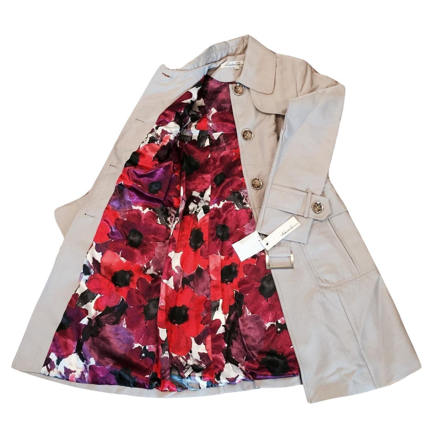 Neu mit Etiketten Kenneth Cole Beige Satin Jacke Trenchcoat Größe: Small im Angebot