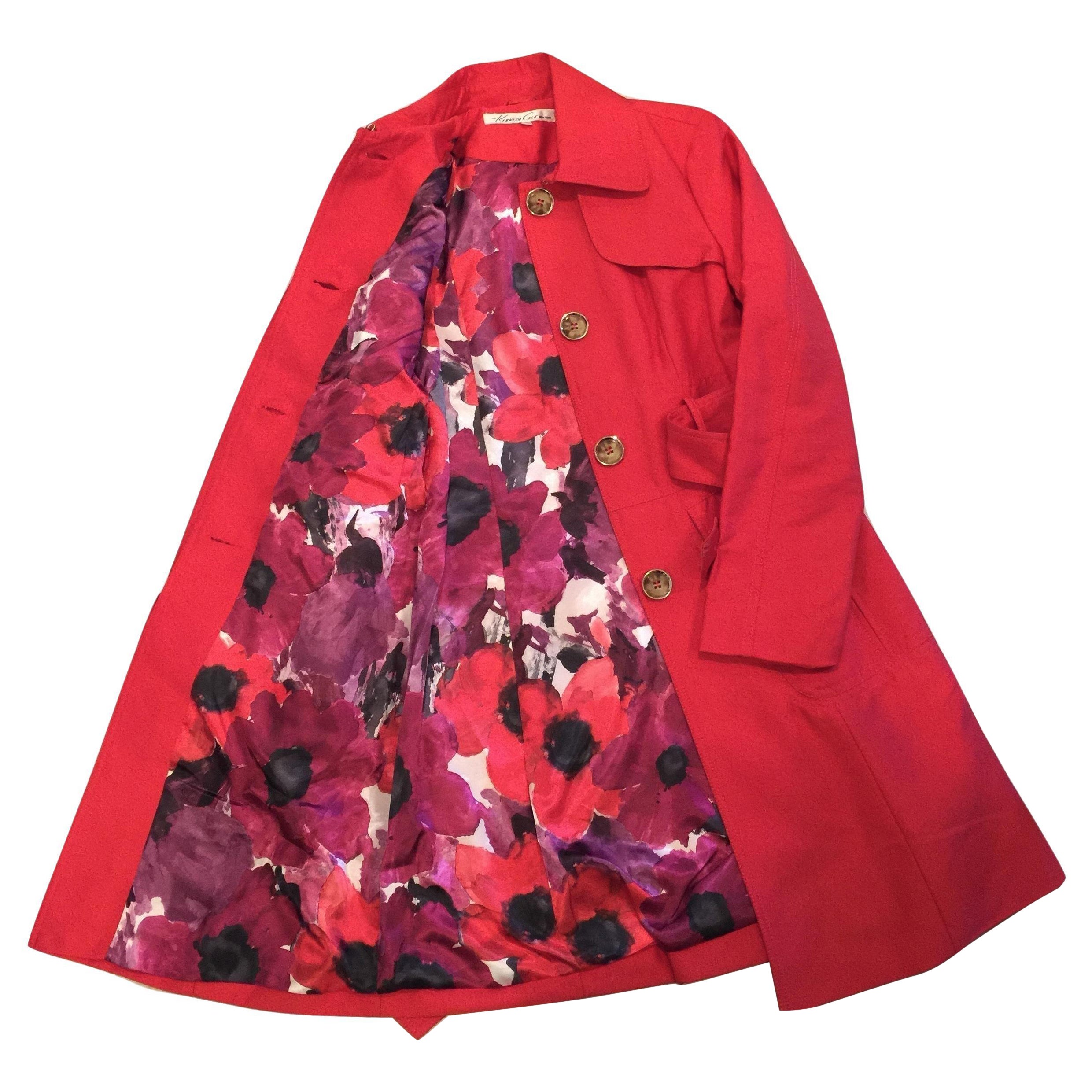 Trench-coat Kenneth Cole en satin coquelicot, Taille : Extra Small, Neuf avec étiquettes