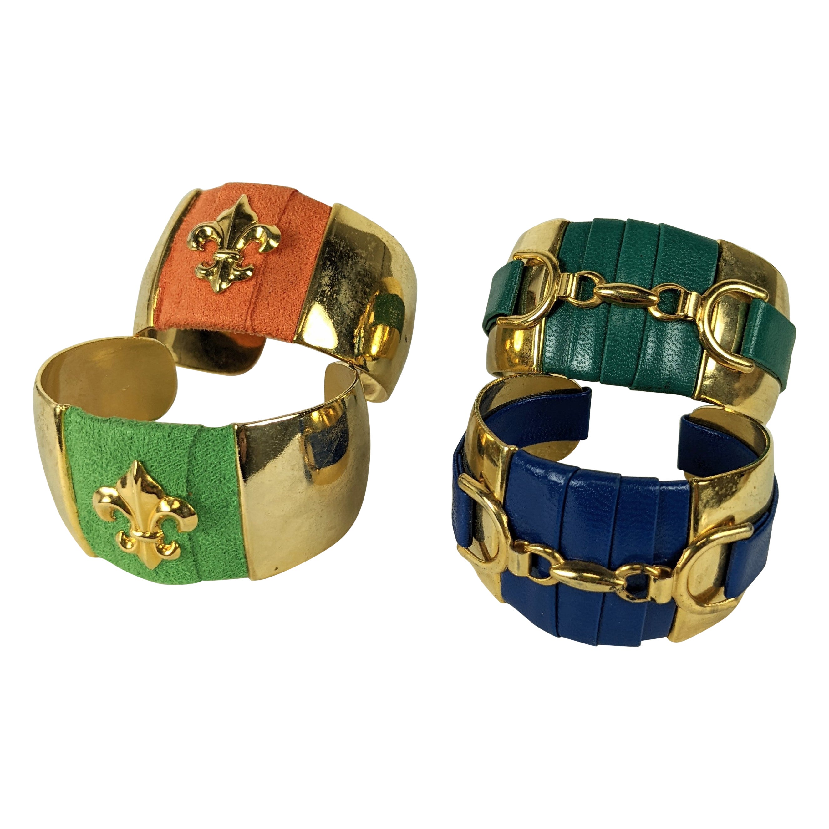 French Gilt Faux Leather Decorated Cuff Bracelet