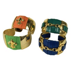 French Gilt Faux Leather Decorated Cuff Bracelet