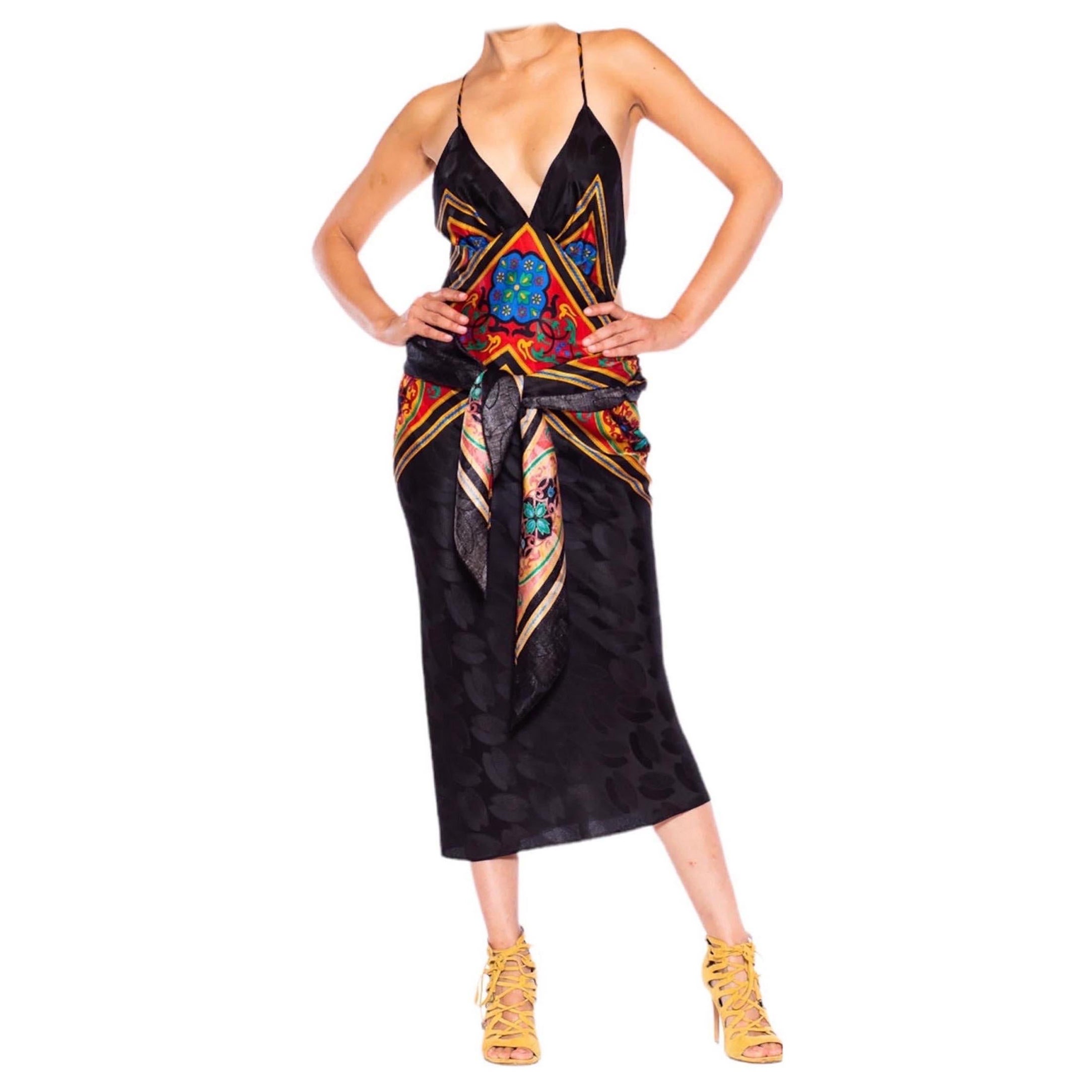 MORPHEW COLLECTION Black & Red Multi  Silk Sagittarius One Scarf Dress Made Fro For Sale