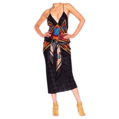 MORPHEW COLLECTION Black & Red Multi  Silk Sagittarius One Scarf Dress Made Fro