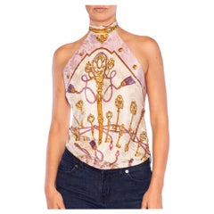 MORPHEW COLLECTION Cream & Pink Silk Tie Top Made From Vintage Scarf