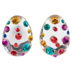 Kaso Multicolor Jeweled and Lucite Clip Earrings