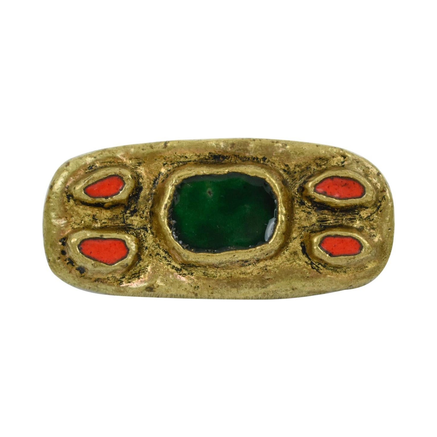 French Artist Willy Gilt Bronze and Enamel Pin Brooch, 1950s