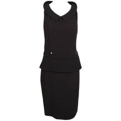 Vintage Karl Lagerfeld Black Peplum Fitted Knee Length Sleeveless Dress SZ 38