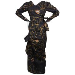Vintage Tarquin Ebker Black/Gold Hand-Painted Two-Piece Long Sleeve Evening Gown 8