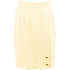 Vintage Chanel Boutique Yellow Boucle Offset 'CC' Button Detail Pencil Skirt