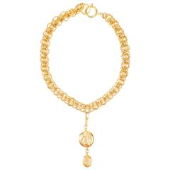 Vintage Chanel Gold Tone 'Coco' Figure Removable Pendant Charm Chain Necklace