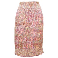CHANEL Skirt Tweed Fantasy Pink Multi-Color High Waisted Lined Sz 38