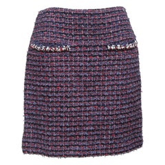 Chanel Skirt Tweed Lesage Blue Red Black Above Knee Gold-Tone CC Logo 2013 Sz 40