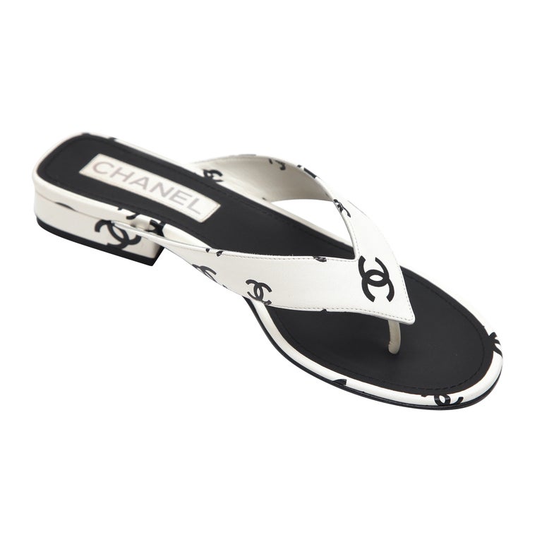 black and white chanel logo sandals