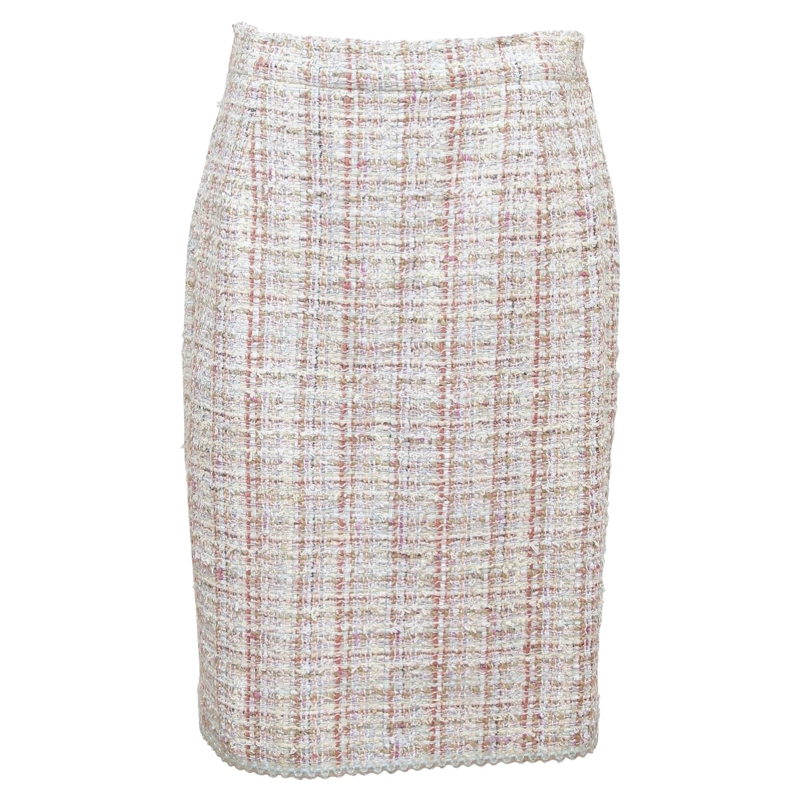 CHANEL Tweed Skirt Fantasy Multi-Color Camellia Cotton 2013 RUNWAY SZ 40