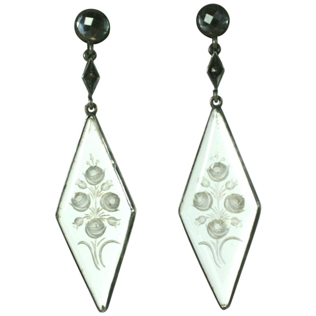 Art Deco Reverse Crystal and Marcasite Earrings For Sale