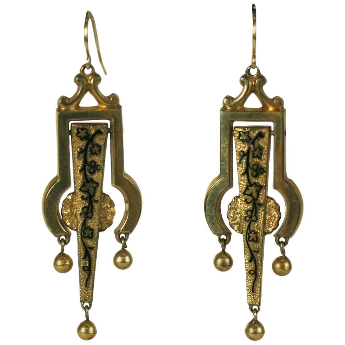 Victorian Articulated Enamel Drop Earrings For Sale