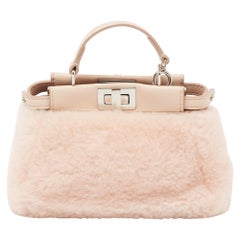 Fendi Powder Pink Shearling and Leather Micro Peekaboo Bag