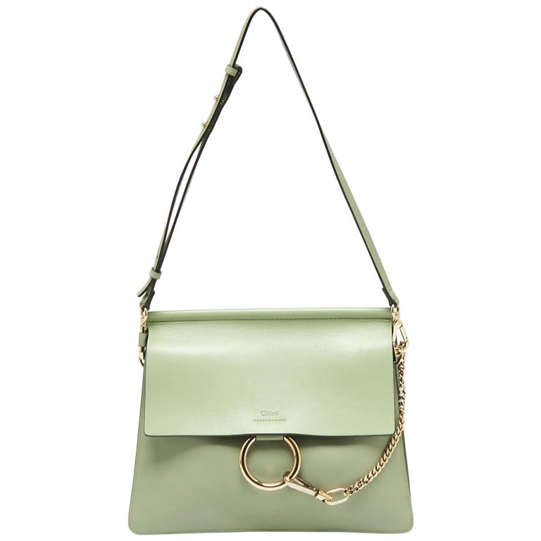 Visual Reference: Chloe Avocado Green Leather Medium Faye Shoulder Bag For Sale
