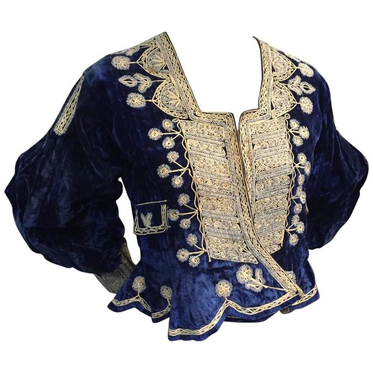1930s Bolivian Saphire Blue Velvet Jacket w Elaborate Folk Embroidery at  1stDibs