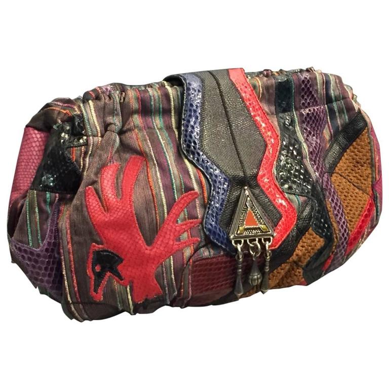 1980s Sharif Multicolored Brocade Clutch Bag W Snakeskin Liqués 1980s Sharif Multicolored Brocade Clutch Bag W Snakeskin Liqués For